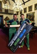 9 December 2014; Ireland cricketers Max Sorensen, left, and Tim Murtagh at the launch of &quot;Be Part of the 10,000&quot; for the one day international cricket match between Ireland and England, which is taking place at Malahide on Friday May 8th 2015. Malahide Castle, Dublin. Photo by Sportsfile