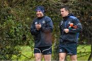 9 December 2014; Leinster's Luke Fitzgerald, left, and Noel Reid arrive for squad training ahead of their European Rugby Champions Cup 2014/15, Pool 2, Round 4, match against Harlequins on Saturday. Leinster Rugby Squad Training, Rosemount, UCD, Belfield, Dublin. Picture credit: Pat Murphy / SPORTSFILE