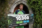 9 December 2014; Ireland cricketer John Mooney at the launch of &quot;Be Part of the 10,000&quot; for the one day international cricket match between Ireland and England, which is taking place at Malahide on Friday May 8th 2015. Malahide Castle, Dublin. Photo by Sportsfile