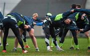 9 December 2014; Connacht's Robbie Henshaw stretches during squad training ahead of their European Rugby Challenge Cup match against Bayonne on Saturday. Connacht Rugby Squad Training, The Sportsground, Galway. Picture credit: Diarmuid Greene / SPORTSFILE