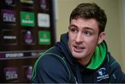 9 December 2014; Connacht's Dave McSharry speaking during a press conference ahead of their European Rugby Challenge Cup match against Bayonne on Saturday. Connacht Rugby Squad Training, The Sportsground, Galway. Picture credit: Diarmuid Greene / SPORTSFILE