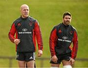 10 December 2014; Munster's Paul O'Connell, left, and Billy Holland during squad training ahead of their European Rugby Champions Cup 2014/15, Pool 1, Round 4, match against ASM Clermont Auvergne on Sunday. Munster Rugby Squad Training, University of Limerick, Limerick. Picture credit: Diarmuid Greene / SPORTSFILE