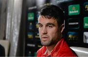 10 December 2014; Munster's Conor Murray speaking during a press conference ahead of their European Rugby Champions Cup 2014/15, Pool 1, Round 4, match against ASM Clermont Auvergne on Sunday. Munster Rugby Press Conference, Castletroy Park Hotel, Limerick. Picture credit: Diarmuid Greene / SPORTSFILE