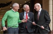 11 December 2014; The Olympic Council of Ireland has announced the Team Ireland Leaders for Rio 2016 Olympic Games. Among the 17 Team Ireland Leaders are European Ryder Cup captain Paul McGinley, Golf, Kevin Ankrom, Athletics, Joseph Hennigan, Boxing, Brian Nugent, Cycling, Sally Filmer, Gymnastics, Mike Heskin, Hockey and Peter Banks, Swimming. Michael Ring, T.D., Minister of State for Sport and Tourism, also announced a special allocation of €1million to support qualification, preparation and participation for the Rio 2016 Olympic and Paralympic Games. In attendance at the announcement are, from left, European Ryder Cup captain, Paul McGinley, Michael Ring, T.D., Minister of State for Sport and Tourism and Pat Hickey, President, Olympic Council of Ireland. Westbury Hotel, Dublin Picture credit: Brendan Moran / SPORTSFILE