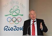 11 December 2014; The Olympic Council of Ireland has announced the Team Ireland Leaders for Rio 2016 Olympic Games. Among the 17 Team Ireland Leaders are European Ryder Cup captain Paul McGinley, Golf, Kevin Ankrom, Athletics, Joseph Hennigan, Boxing, Brian Nugent, Cycling, Sally Filmer, Gymnastics, Mike Heskin, Hockey and Peter Banks, Swimming. Michael Ring, T.D., Minister of State for Sport and Tourism, also announced a special allocation of €1million to support qualification, preparation and participation for the Rio 2016 Olympic and Paralympic Games. In attendance at the announcement is Michael Ring, T.D., Minister of State for Sport and Tourism. Westbury Hotel, Dublin Picture credit: Brendan Moran / SPORTSFILE