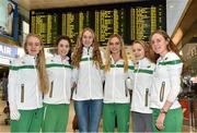 12 December 2014; Members of the Ireland Junior Women's team, from left to right, Rhona Pierce, Orlaith Moynihan, Clodagh O'Reilly, Hope Saunders, Isabel Carron and Sarah Fitzpatrick, ahead of departing for the Spar European Cross Country Championships in Samokov, Bulgaria. Dublin Airport, Dublin. Picture credit: Ramsey Cardy / SPORTSFILE