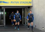 12 December 2014; Leinster's Jimmy Gopperth, centre, and Isaac Boss arrive for the captains run ahead of their European Rugby Champions Cup, pool 2, round 4, match against Harlequins on Saturday. Leinster Rugby Captain's Run. Aviva Stadium, Lansdowne Road, Dublin Picture credit: Piaras Ó Mídheach / SPORTSFILE