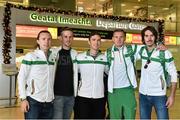 12 December 2014; Members of the Ireland Senior Men's team, from left to right, Brendan O'Neill, Mark Hanrahan, Conor Dooney, Kevin Batt and Mick Clohisey ahead of departing for the Spar European Cross Country Championships in Samokov, Bulgaria. Dublin Airport, Dublin. Picture credit: Ramsey Cardy / SPORTSFILE