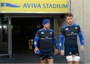 12 December 2014; Leinster's Ian Madigan, left, and Dominic Ryan arrive for the captains run ahead of their European Rugby Champions Cup, pool 2, round 4, match against Harlequins on Saturday. Leinster Rugby Captain's Run. Aviva Stadium, Lansdowne Road, Dublin Picture credit: Piaras Ó Mídheach / SPORTSFILE