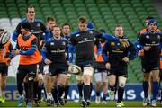12 December 2014; Leinster's Jamie Heaslip leads the warm-up during their captains run ahead of their European Rugby Champions Cup, pool 2, round 4, match against Harlequins on Saturday. Leinster Rugby Captain's Run. Aviva Stadium, Lansdowne Road, Dublin Picture credit: Piaras Ó Mídheach / SPORTSFILE