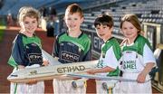 12 December 2014; Eight year old 'stars of the future' Aishling Trainor, Aaron Dalton, Jason Gallagher and Aoife Penrose, from Holy Trinity Senior National School, Donaghmede, at the launch of the GAA World Games sponsored by Etihad Airways. Croke Park, Dublin. Picture credit: Ray McManus / SPORTSFILE