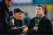 6 December 2014; Former Ireland and Leinster player, and current BT Sport analyst, Brian O'Driscoll, right, with Shaun Edwards, former England player and current  assistant coach of Wales Rugby team. European Rugby Champions Cup 2014/15, Pool 3, Round 3, Ulster v Scarlets, Kingspan Stadium, Ravenhill Park, Belfast, Co. Antrim. Picture credit: Oliver McVeigh / SPORTSFILE Picture credit: Oliver McVeigh / SPORTSFILE
