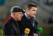 6 December 2014; Former Ireland and Leinster player, and current BT Sport analyst, Brian O'Driscoll, right, with Shaun Edwards, former England player, and current  assistant coach of Wales Rugby team. European Rugby Champions Cup 2014/15, Pool 3, Round 3, Ulster v Scarlets, Kingspan Stadium, Ravenhill Park, Belfast, Co. Antrim. Picture credit: Oliver McVeigh / SPORTSFILE Picture credit: Oliver McVeigh / SPORTSFILE