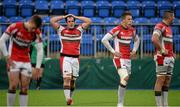 13 December 2014; A dejected Herbie Stupple, second from left, with his Plymouth Albion team-mates late in the game. British & Irish Cup Round 6. Leinster A v Plymouth Albion, Donnybrook Stadium, Donnybrook, Dublin.  Picture credit: Piaras Ó Mídheach / SPORTSFILE