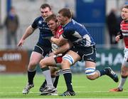 13 December 2014; Toby Howley-Berridge, Plymouth Albion, is tackled by Peter Dooley, left, and Ross Molony, Leinster A. British & Irish Cup Round 6. Leinster A v Plymouth Albion, Donnybrook Stadium, Donnybrook, Dublin.  Picture credit: Pat Murphy / SPORTSFILE