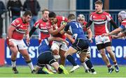 13 December 2014; Sam Matavesi, Plymouth Albion, is tackled by Sam Coghlan Murray and Garry Ringrose, left, Leinster A. British & Irish Cup Round 6. Leinster A v Plymouth Albion, Donnybrook Stadium, Donnybrook, Dublin.  Picture credit: Pat Murphy / SPORTSFILE