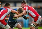 13 December 2014; Billy Dardis, Leinster A, is tackled by Sam Matavesi, left, and Neale Patrick, Plymouth Albion. British & Irish Cup Round 6. Leinster A v Plymouth Albion, Donnybrook Stadium, Donnybrook, Dublin.  Picture credit: Pat Murphy / SPORTSFILE
