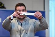 13 December 2014; Leinster's Fergus McFadden draws out Enniscorthy who will face Edenderry in the first round, at Bank of Ireland Provincial Towns Cup Draw, Ballsbridge Hotel, Dublin. Picture credit: Barry Cregg / SPORTSFILE