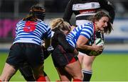 13 December 2014; Manuela McCarthy, Blackrock, supported by team-mate Emer McManamly, is tackled by Fionnuala Gleeson, Old Belvedere. Women's AIL Division 1 Final, Old Belvedere v Blackrock. Donnybrook Stadium, Donnybrook, Dublin.  Picture credit: Piaras Ó Mídheach / SPORTSFILE