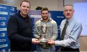 13 December 2014; Leinster's Fergus McFadden with President of Longford RFC Tony Hayden, right, and team captain Ben McManus, left, at Bank of Ireland Provincial Towns Cup Draw, Ballsbridge Hotel, Dublin. Picture credit: Barry Cregg / SPORTSFILE