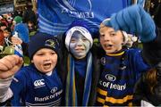13 December 2014; Leinster supporters, from left, James Lee, aged 8, Ross Burke, aged 8, and Alex Tilly, aged 8, all from Barnhall, Co. Kildare, ahead of the game. European Rugby Champions Cup 2014/15, Pool 2, Round 4, Leinster v Harlequins. Aviva Stadium, Lansdowne Road, Dublin. Photo by Sportsfile