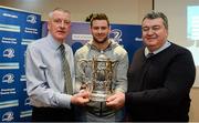 13 December 2014; Leinster's Fergus McFadden with President of Longford RFC Tony Hayden, right, and President of North Kildare Joe Curran, left, at Bank of Ireland Provincial Towns Cup Draw, Ballsbridge Hotel, Dublin. Picture credit: Barry Cregg / SPORTSFILE