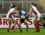 4 August 2007; Niamh McEvoy, Dublin, in action against Caroline McGing, left, and Claire Egan, Mayo. TG4 All Ireland Ladies Football Championship, Group 1, Mayo v Dublin, Kingspan Breffni Park, Cavan. Picture credit; Pat Murphy / SPORTSFILE