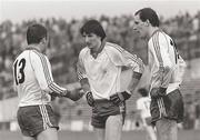11 August 1985; Eamon Murphy, Monaghan, in conversation with team-mates Eugene Hughes, left, and Eugene O'Hanlon, right, before the start of the second half. All-Ireland Football semi-final, Kerry v Monaghan, Croke Park, Dublin. Picture credit; Ray McManus / SPORTSFILE