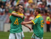 4 August 2007; Anthony Moyles, Niall McKeigue,4, and Chris O'Connor,19, Meath, congratulate each other after the  game. Bank of Ireland Football Championship Quarter Final, Tyrone v Meath, Croke Park, Dublin. Picture Credit; Stephen McCarthy / SPORTSFILE