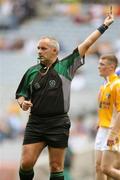 4 August 2007; Referee Pat McGovern issues a card. Tommy Murphy Cup Final, Wicklow v Antrim, Croke Park, Dublin. Picture credit; Oliver McVeigh / SPORTSFILE
