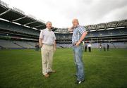 8 August 2007; Derry manager Paddy Crozier, left, and his assistant Peter Doherty inspecting Croke Park ahead of Saturday's Bank of Ireland Football Championship Quarter Final against Dublin. Members of the Derry team walked the pitch after last Sunday's games. Croke Park, Dublin. Picture credit: Oliver McVeigh / SPORTSFILE