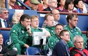 11 August 2007; Ireland's forward coach Niall O'Donavan, left, head coach Eddie O'Sullivan, and manager Gerard Carmody, right, watch from the stand. Rugby World Cup Warm Up Game, Scotland v Ireland, Murrayfield, Scotland. Picture credit; Oliver McVeigh / SPORTSFILE