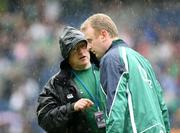 11 August 2007; Ireland Head Coach, Eddie O'Sullivan, chats to Ireland manager, Gerard Carmody, before the game. Rugby World Cup Warm Up Game, Scotland v Ireland, Murrayfield, Scotland. Picture credit; Oliver McVeigh / SPORTSFILE