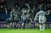 13 December 2014; Connacht players celebrate at the final whistle after Bayonne's Matthieu Ugalde,12, missed a penalty to win the match. European Rugby Challenge Cup 2014/15, Pool 2, Round 4, Bayonne v Connacht, Stade Jean-Dauger, Bayonne, France Picture credit: Matt Browne / SPORTSFILE