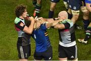 13 December 2014; Dominic Ryan, Leinster, is restrained by Charlie Mathews, left, and George Robson, right, Harlequins. European Rugby Champions Cup 2014/15, Pool 2, Round 4, Leinster v Harlequins. Aviva Stadium, Lansdowne Road, Dublin. Picture credit: Barry Cregg / SPORTSFILE