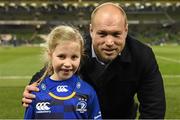 13 December 2014; Leinster mascot Kate Macadam, from Greystones, Co. Wicklow, with Leinster's Richardt Strauss. Mascots at Leinster v Harlequins  European Rugby Champions Cup 2014/15, Pool 2, Round 4, Leinster v Harlequins. Aviva Stadium, Lansdowne Road, Dublin. Picture credit: Brendan Moran / SPORTSFILE