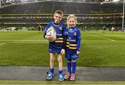 13 December 2014; Leinster mascots Daniel Dunne, left, from Mucklagh, Co. Offaly and Kate Macadam, from Greystones, Co. Wicklow. Mascots at Leinster v Harlequins  European Rugby Champions Cup 2014/15, Pool 2, Round 4, Leinster v Harlequins. Aviva Stadium, Lansdowne Road, Dublin. Picture credit: Brendan Moran / SPORTSFILE