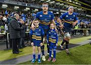 13 December 2014; Leinster mascots Daniel Dunne, left, from Mucklagh, Co. Offaly and Kate Macadam, from Greystones, Co. Wicklow, with Leinster captain Jamie Heaslip. Mascots at Leinster v Harlequins  European Rugby Champions Cup 2014/15, Pool 2, Round 4, Leinster v Harlequins. Aviva Stadium, Lansdowne Road, Dublin. Picture credit: Brendan Moran / SPORTSFILE