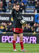 14 December 2014; JJ Hanrahan, Munster, before the start of the game against ASM Clermont Auvergne. European Rugby Champions Cup 2014/15, Pool 1, Round 4, ASM Clermont Auvergne v Munster, Stade Marcel-Michelin, Clermont, France. Picture credit: Matt Browne / SPORTSFILE