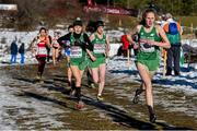 14 December 2014; Ireland's Isabel Carron, left, Orlaith Moynihan and Clodagh O'Reilly, right, during the Junior Women's race. Spar European Cross Country Championships, Samokov, Bulgaria. Picture credit: Ramsey Cardy / SPORTSFILE
