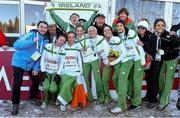 14 December 2014; The Ireland's women's team, with coaches and backroom staff, after winning bronze in the team event of the Women's race. Spar European Cross Country Championships, Samokov, Bulgaria. Picture credit: Ramsey Cardy / SPORTSFILE
