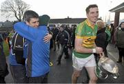 14 December 2014; Gort manager Micahel Finn gets a hug as Paul Killilea brings the Tom Callanan cup to the dressing room. Galway County Senior Hurling Championship Final, Portumna v Gort, Kenny Park, Athenry, Co. Galway. Picture credit: Ray Ryan / SPORTSFILE