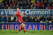 14 December 2014; Ian Keatley, Munster, watches his penalty kick sail between the posts, which secured his side a losing bonus point against ASM Clermont Auvergne. European Rugby Champions Cup 2014/15, Pool 1, Round 4, ASM Clermont Auvergne v Munster, Stade Marcel-Michelin, Clermont, France. Picture credit: Matt Browne / SPORTSFILE