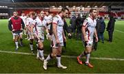 14 December 2014; Ulster players, including Craig Gilroy, left, Tommy Bowe, centre, and Darren Cave, right, following their side's defeat. European Rugby Champions Cup 2014/15, Pool 1, Round 4, Scarlets v Ulster. Parc Y Scarlets, Llanelli, Wales. Picture credit: Stephen McCarthy / SPORTSFILE