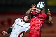 14 December 2014; George Earle, Scarlets, in action against Dan Tuohy, Ulster. European Rugby Champions Cup 2014/15, Pool 1, Round 4, Scarlets v Ulster. Parc Y Scarlets, Llanelli, Wales. Picture credit: Stephen McCarthy / SPORTSFILE