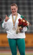 10 August 2007; Eileen O'Keeffe, from Callan, Kilkenny, representing Royal College of Surgeons and Ireland, on the podium after claiming the silver medal and finishing second in the Hammer Throw Final with a distance of 68.46 metres. World University Games 2007, Hammer Throw Final, Main Stadium, Thammasat University, Bangkok, Thailand. Picture credit: Brian Lawless / SPORTSFILE