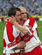 11 August 2007; Derry players Michael McGoldrick, left, and Francis McEldowney at the end of the game. Bank of Ireland All-Ireland Senior Football Championship Quarter-Final, Dublin v Derry, Croke Park, Dublin. Picture credit; Ray McManus / SPORTSFILE
