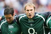 11 August 2007; Paddy Wallace and Stephen Ferris, Ireland. Rugby World Cup Warm Up Game, Scotland v Ireland, Murrayfield, Scotland. Picture credit; Oliver McVeigh / SPORTSFILE