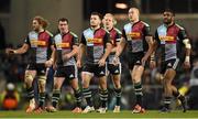 13 December 2014; Harlequins players, from left, Luke Wallace, Nick Easter, Danny Care, Matt Hooper, Mike Brown and Aseli Tikoirotuma. European Rugby Champions Cup 2014/15, Pool 2, Round 4, Leinster v Harlequins. Aviva Stadium, Lansdowne Road, Dublin. Picture credit: Stephen McCarthy / SPORTSFILE
