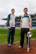 15 December 2014; Eoghan O'Flaherty, right, Kildare, and Dublin's Dean Rock at the launch of the 2015 Bord na Mona Leinster GAA O’Byrne, Walsh and Kehoe Cup Competitions.Croke Park, Dublin. Picture credit: David Maher / SPORTSFILE